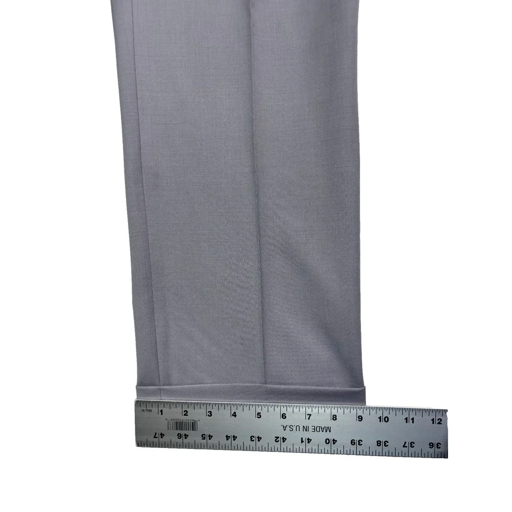 vtg Studio Milano Italy 40S 34x29 Gray 2pc Pant Suit 100% Wool Pleated‎ Cuffed